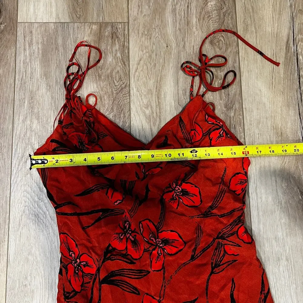 ANTHROPOLOGIE Women's Ruffled V-Neck Slip Dress Size L In Red - Picture 7 of 10